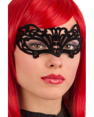 Chinless mask in carved plastic and covered with black velvet