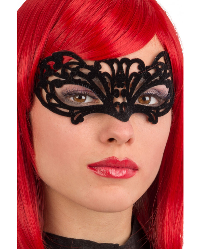 Chinless mask in carved plastic and covered with black velvet