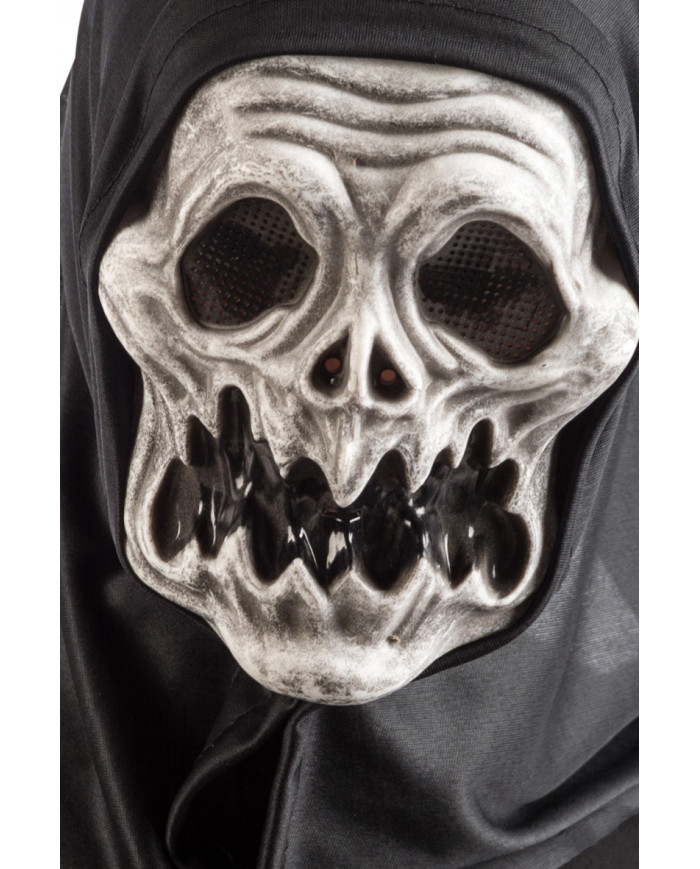 Skull mask in plastic with fabric hood, it will make you