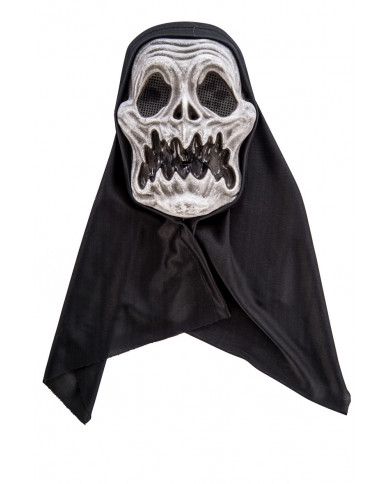 Skull mask in plastic with fabric hood, it will make you Skull mask in plastic with fabric hood, it will make you
