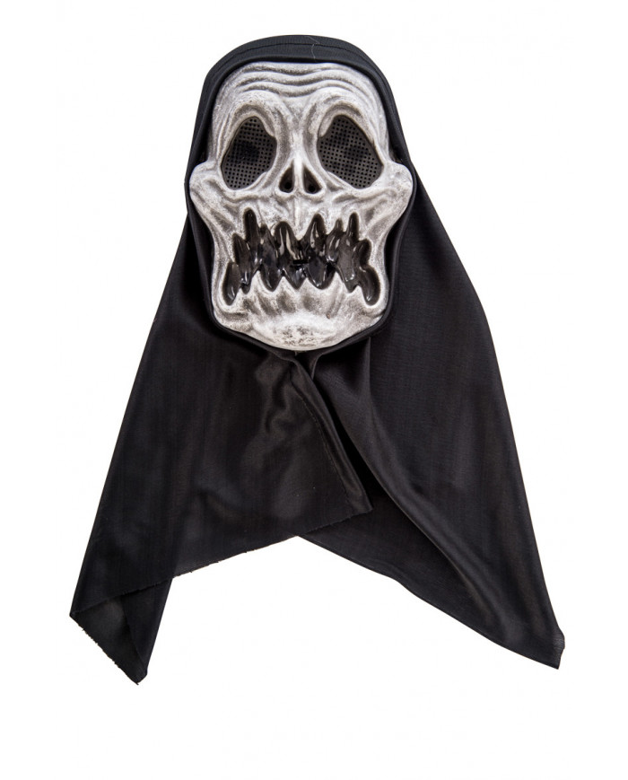 Skull mask in plastic with fabric hood, it will make you