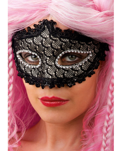 MASCHERA BIANCA IN PLASTICA CON DECORAZIONI GLITTER ARGENTO IN BUSTA