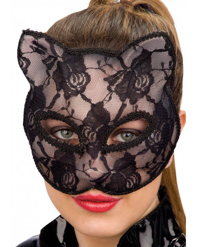 Maschera gatto in plastica rigida con pizzo nero in busta con