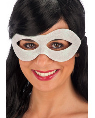 Plastic half face mask with white glitter, to light up your New