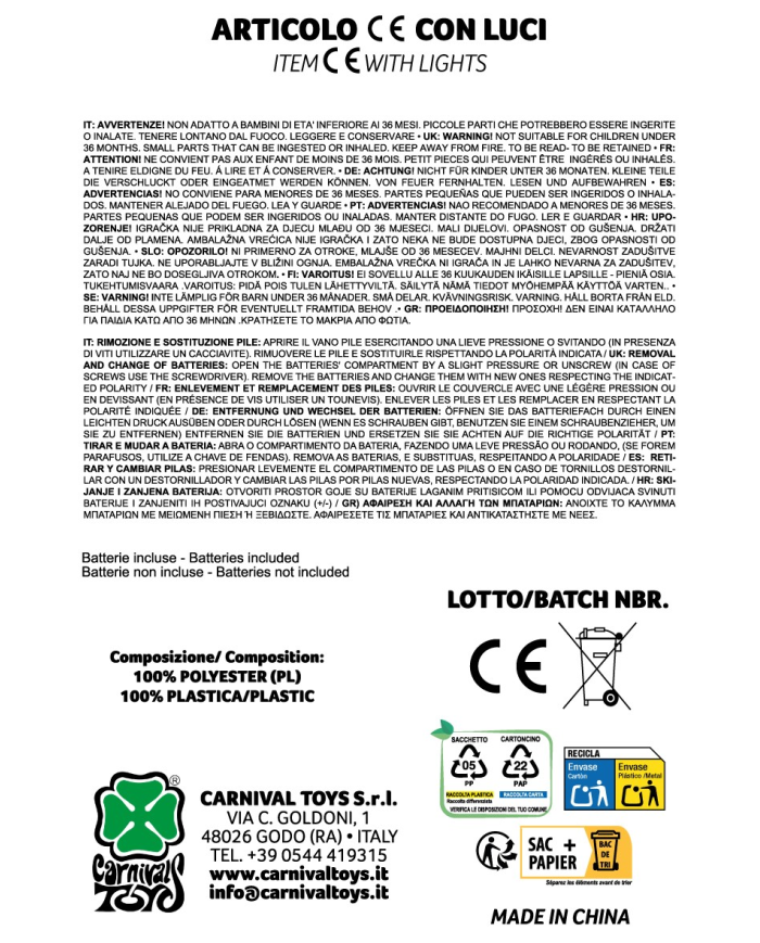Zucchetta con luci diam.cm.6 ca. in espositore (batterie incluse) Zucchetta con luci diam.cm.6 ca. in espositore (batterie incluse)