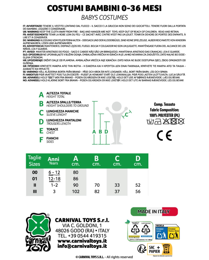Disfraz triceratops para bebé con capucha talla II en bolsa con gancho Disfraz triceratops para bebé con capucha talla II en bolsa con gancho