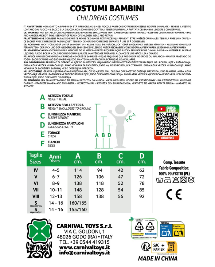 Costume Studente T.U.(Iv-Vi) In Busta C/Gancio