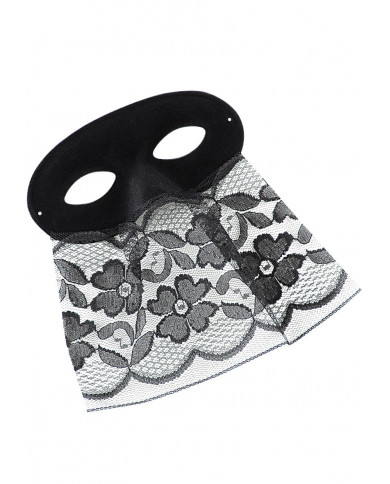 Domino Augenmaske Velourskunstleder schwarz mit Bauta aus Spitze mit Domino Augenmaske Velourskunstleder schwarz mit Bauta aus Spitze mit