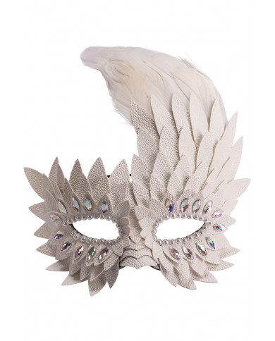 White half face mask in faux leather decorated with crystals White half face mask in faux leather decorated with crystals