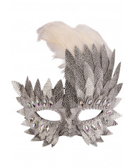 Silver half face mask in faux leather decorated with crystals