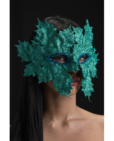 Chinless mask covered with aquamarine glitter, a very special