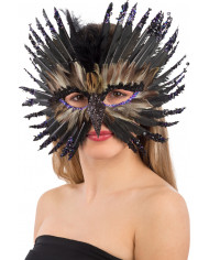 Chinless mask in black feathers decorated with glitter and