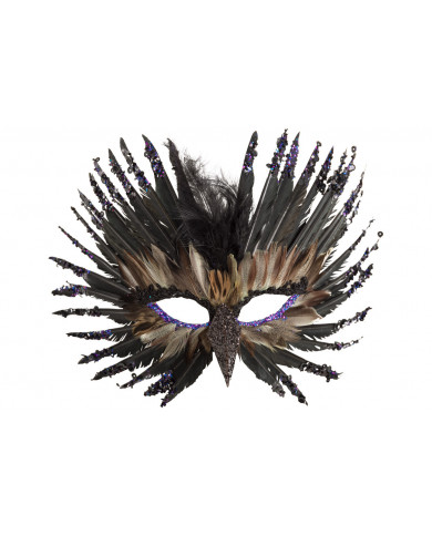 Chinless mask in black feathers decorated with glitter and Chinless mask in black feathers decorated with glitter and