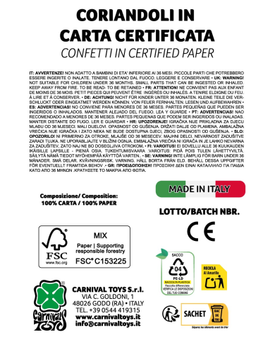 Confettis  250 gr environ en papier certifié Confettis  250 gr environ en papier certifié