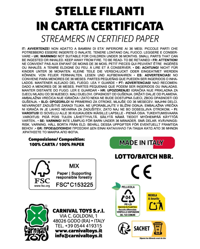 Stellone filante carta certificata mod.ass. con cartellino/etichetta