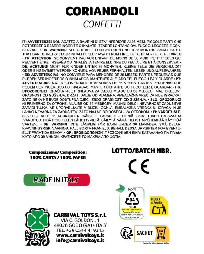 Coriandolo multicolor lusso gr. 400 circa in busta