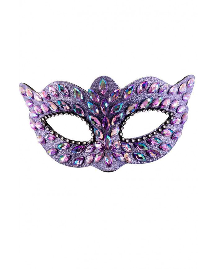 Lilac plastic mask with violet gems and silver rhinestones