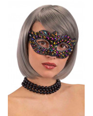 Black plastic mask with colored gems and silver rhinestones Black plastic mask with colored gems and silver rhinestones