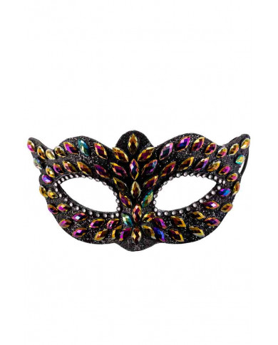 Black plastic mask with colored gems and silver rhinestones Black plastic mask with colored gems and silver rhinestones