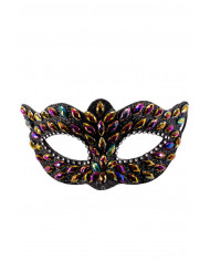 Black plastic mask with colored gems and silver rhinestones Black plastic mask with colored gems and silver rhinestones