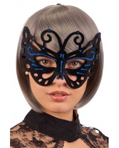 Beautiful butterfly-shaped mask in black velvet with blue