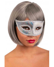 Elegant half face mask made of plastic, decorated with silver