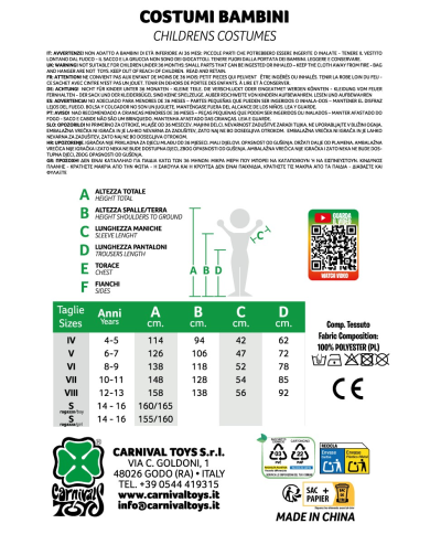 Disfraz mono Anima Nari en bolsa con percha