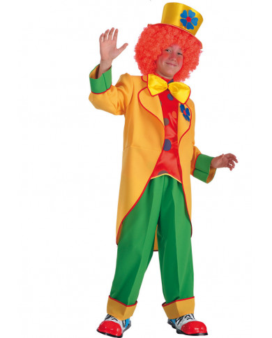 Clown costume for kid with fabric coat and pants, printed satin