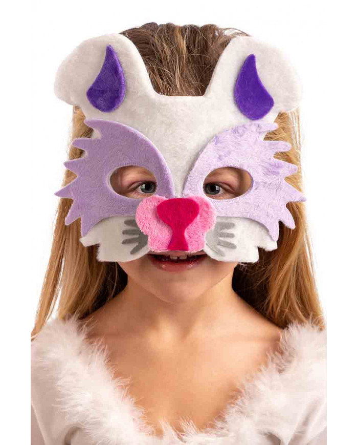 Nice bunny mask made of white velvet, with lilac ears and eyes Nice bunny mask made of white velvet, with lilac ears and eyes