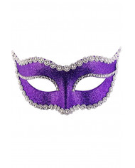 Elegante maschera mezzo viso in plastica viola, decorata con Elegante maschera mezzo viso in plastica viola, decorata con