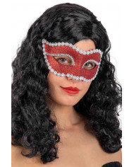 Elegant plastic half face mask, decorated with many red
