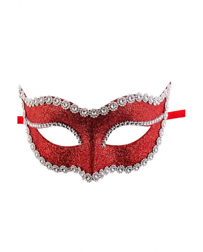 Elegant plastic half face mask, decorated with many red