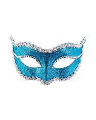 Elegante maschera mezzo viso in plastica azzurra decorata con Elegante maschera mezzo viso in plastica azzurra decorata con