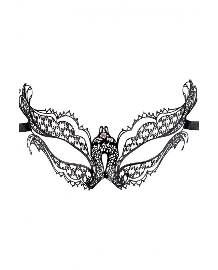 Elegant black metal mask decorated with rhinestones. Ideal for