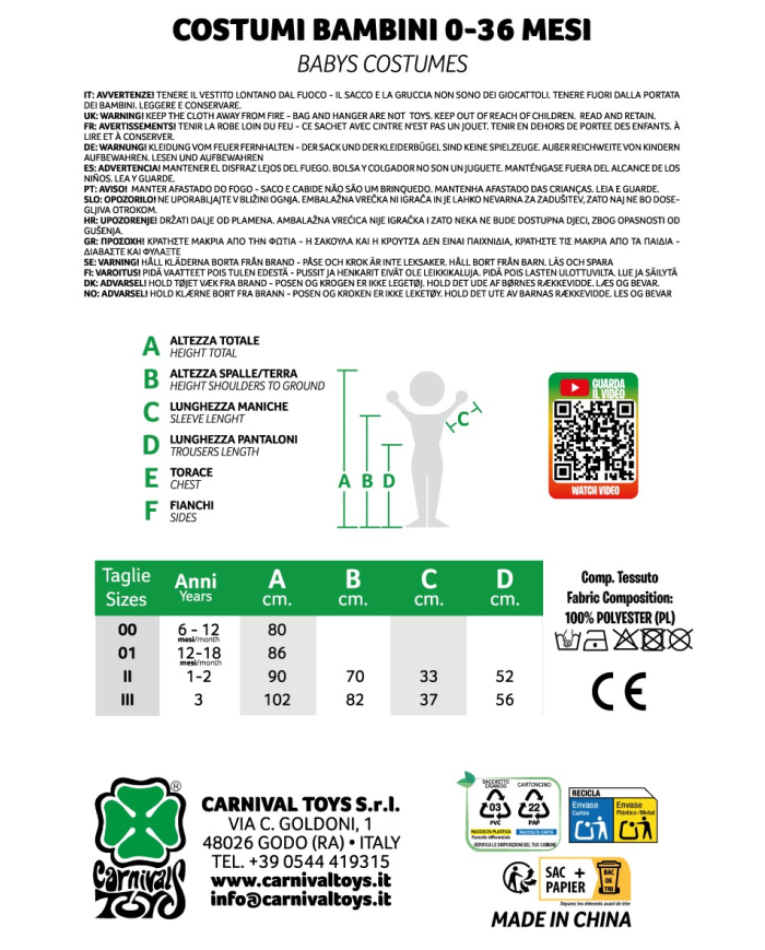 Costume abito Halloween con borsetta in busta con gancio