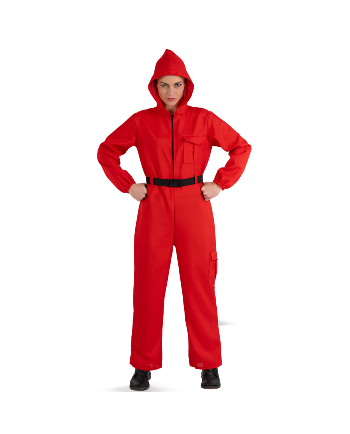 Red jumpsuite unisex with hood and belt in PB