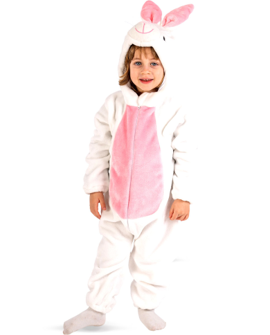 Déguisement combinaison lapin enfant en peluche avec capuche dans un sachet avec crochet Déguisement combinaison lapin enfant en peluche avec capuche dans un sachet avec crochet