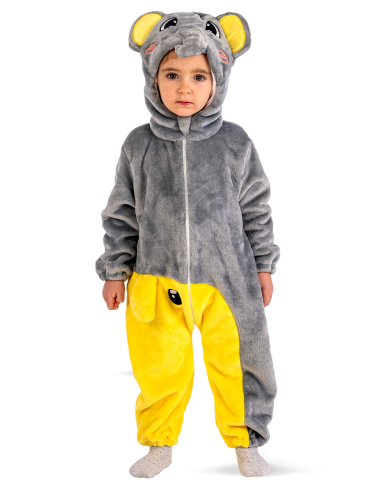 Déguisement combinaison éléphant enfant en peluche avec capuche dans un sachet avec crochet Déguisement combinaison éléphant enfant en peluche avec capuche dans un sachet avec crochet