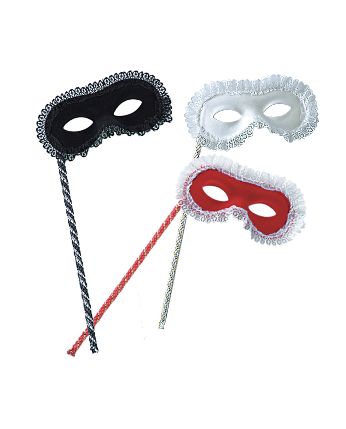 Antifaz de ante con rouches y varilla de colores surtidos con