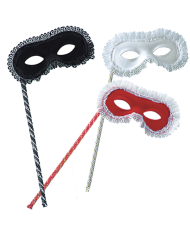 Flocked Eyemask W/Lace And Stick, Assorted Colors Flocked Eyemask W/Lace And Stick, Assorted Colors