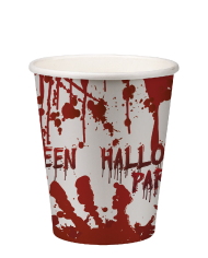 6 gobelets en papier HAPPY HALLOWEEN sanglants, conditionnés dans du film thermorétractable, avec étiquette volante /...