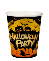 6 vasos de papel HAPPY HALLOWEEN naranjas en film retráctil con etiqueta colgante/etiqueta adhesiva