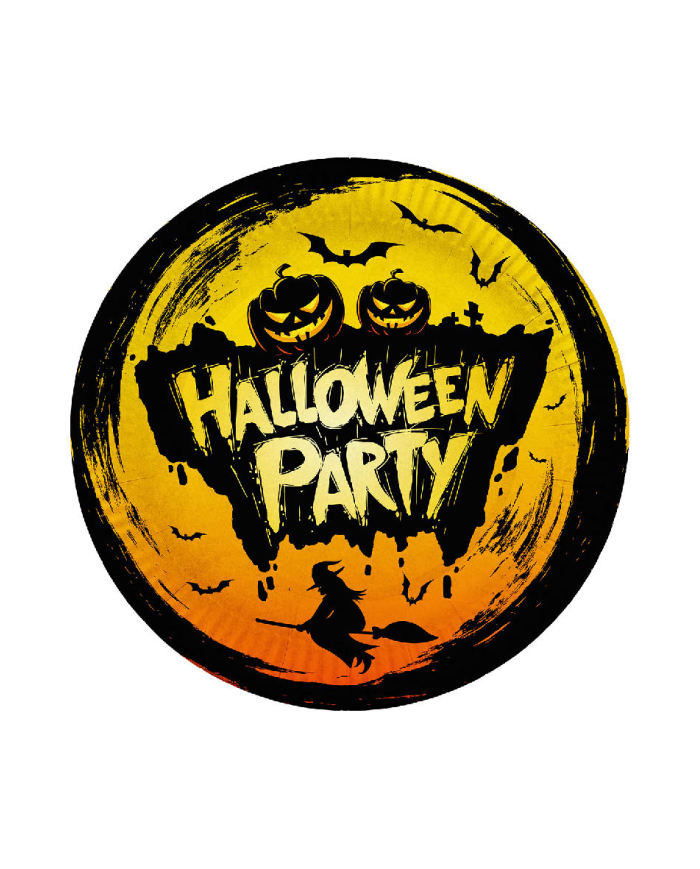 6 piatti in carta HAPPY HALLOWEEN arancioni diam.cm.23 ca. in termoretraibile con cartellino/etichetta