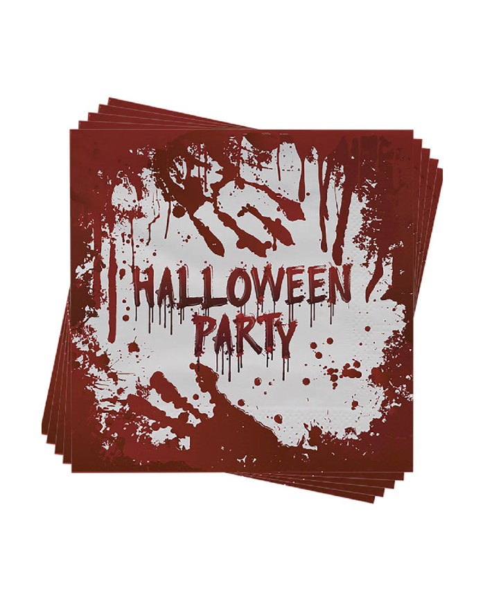 12 serviettes en papier HAPPY HALLOWEEN sanglant 16,5x16,5 cm env., conditionnées dans du film thermorétractable, ave...