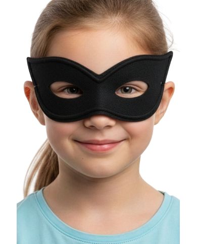 Black satin mask with label