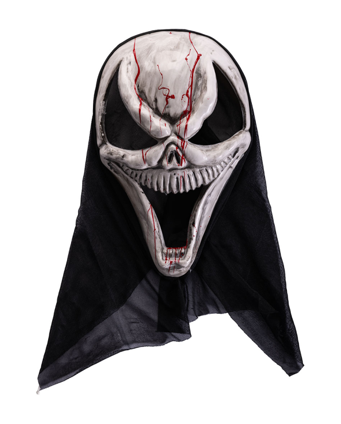Maschera fantasma insanguinato con cappuccio in plastica con cavallotto