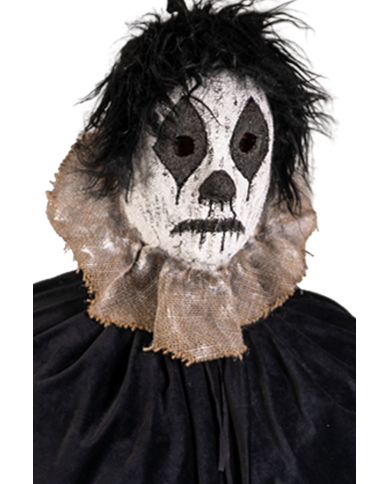 Clown-Maske mit Haaren aus handbemaltem Kunststoff mit Pappschild/Etikett
