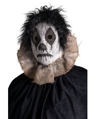 Clown-Maske mit Haaren aus handbemaltem Kunststoff mit Pappschild/Etikett