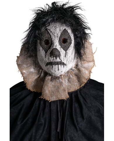 Clown-Maske mit Haaren aus handbemaltem Kunststoff mit Pappschild/Etikett
