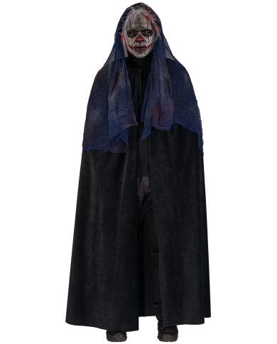 Clown-Maske mit Kapuze aus handbemaltem Kunststoff mit Pappschild/Etikett